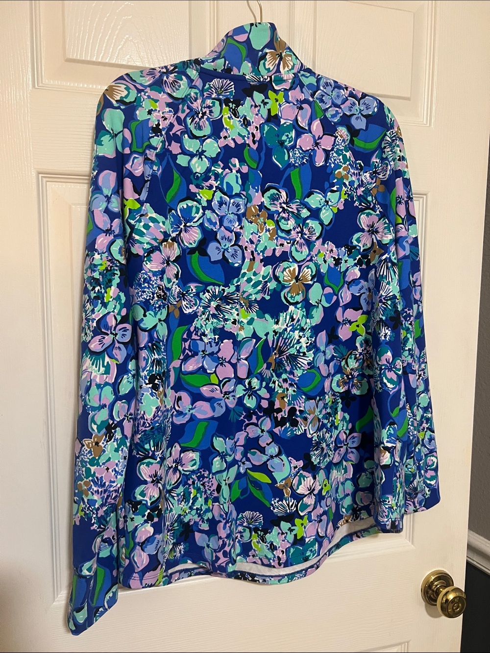 Lilly Pulitzer Royal Blue Floral Zip Jacket with Gold Charm - Picture 3 of 4